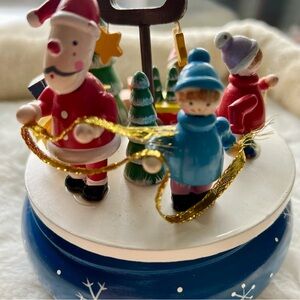 Vintage Wooden Holiday Musical Carousel with Santa and Children